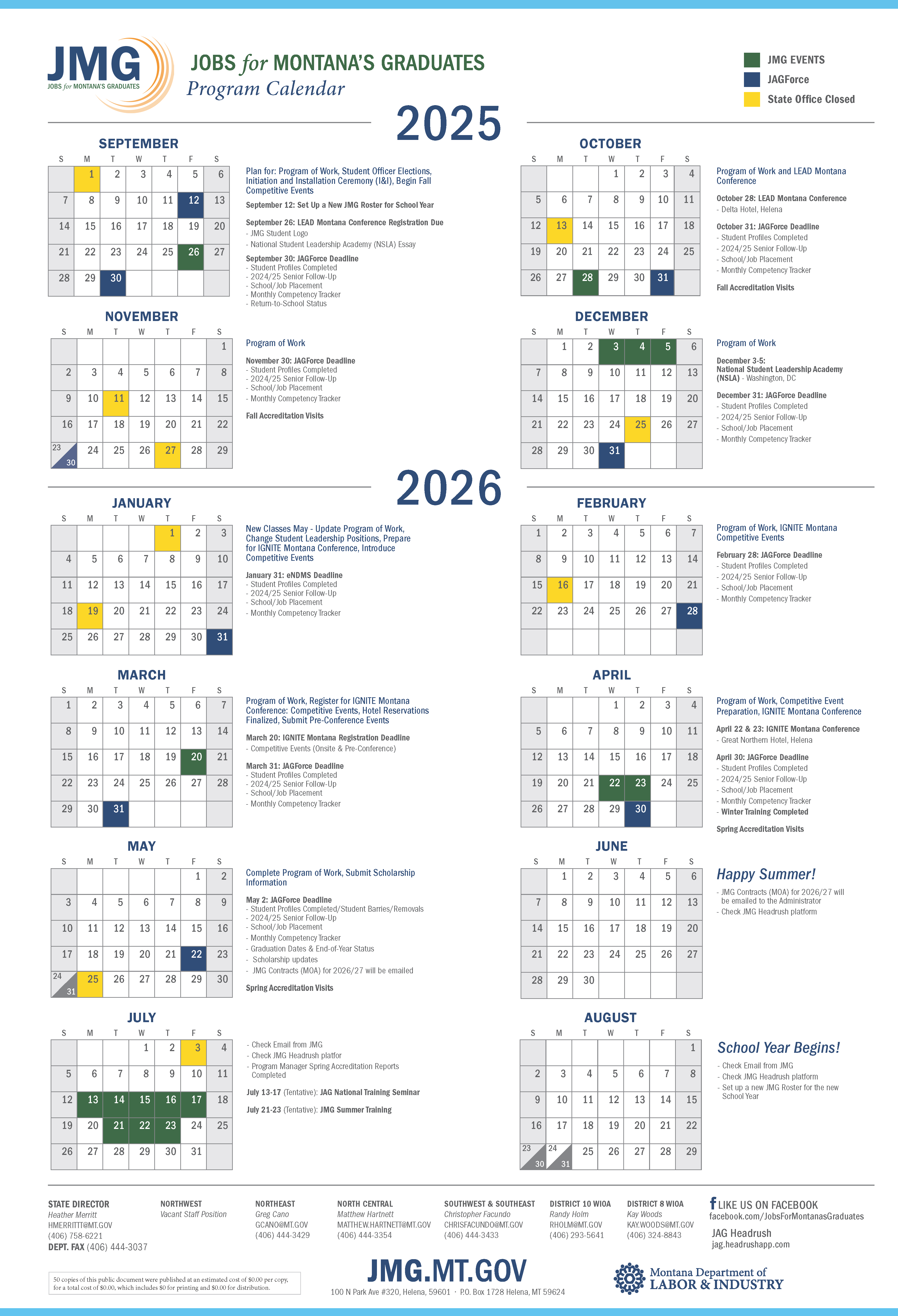 JMG Calendar of Events