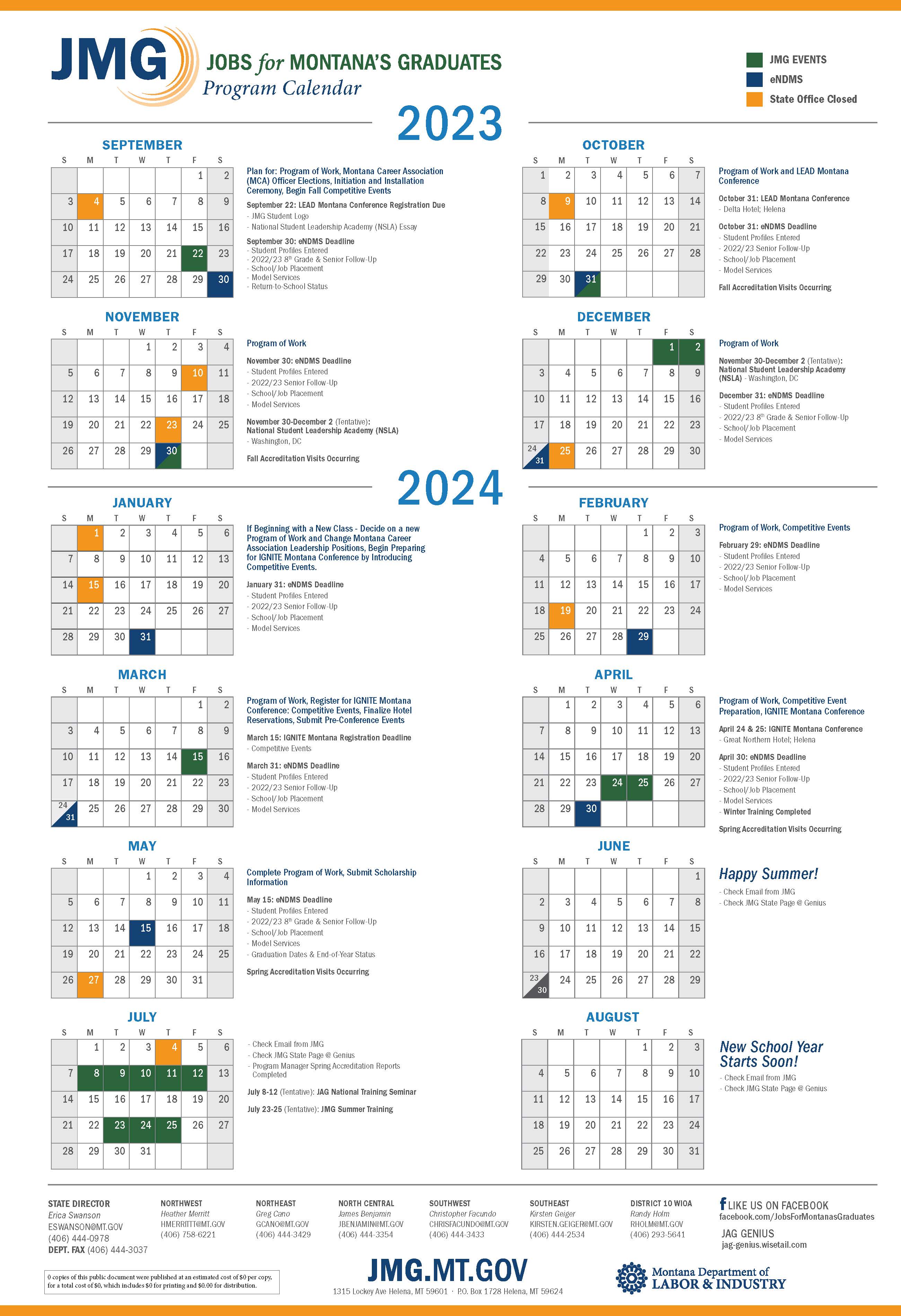 JMG Calendar of Events