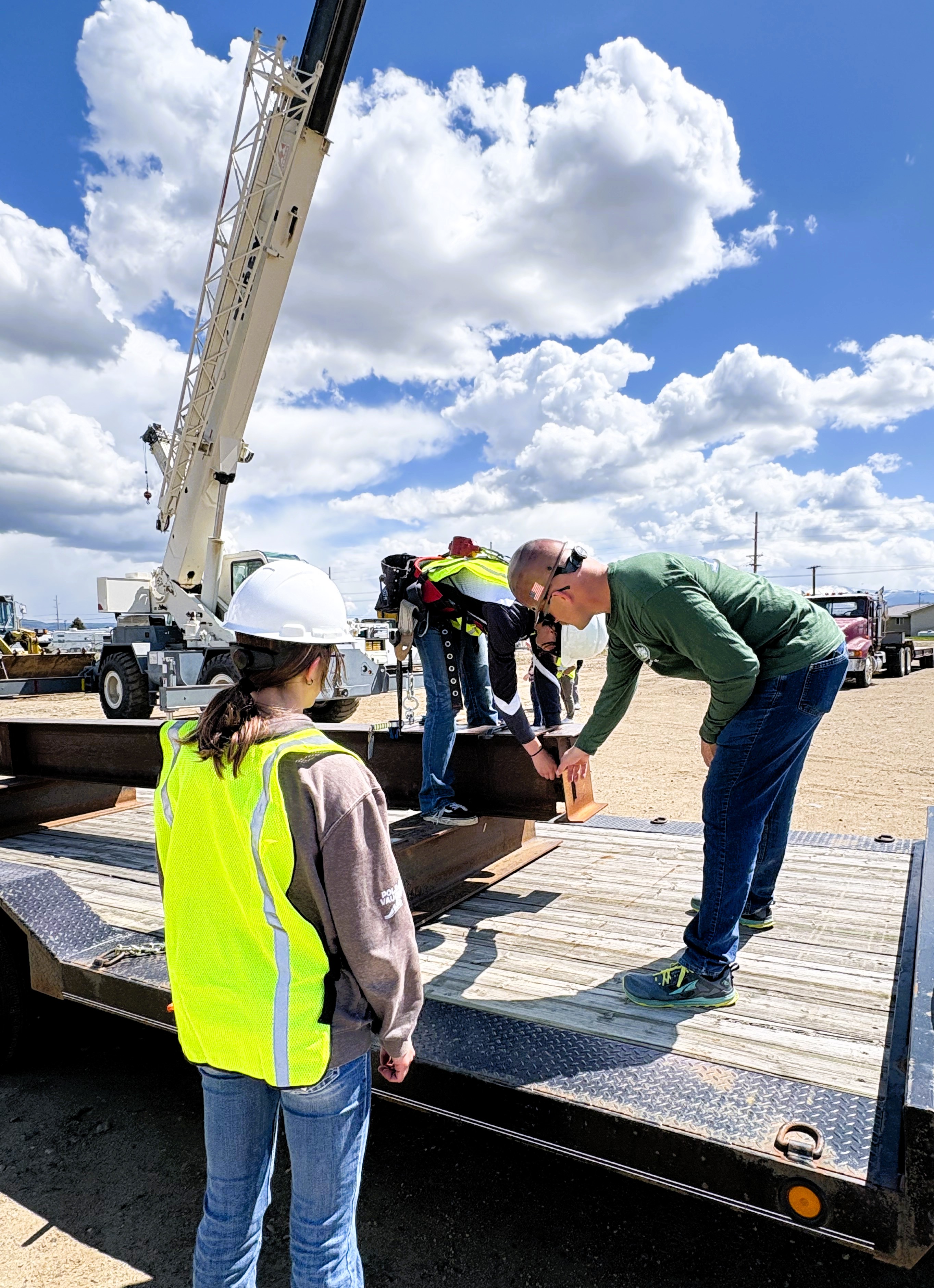 JMG students learning how to properly secure items to a trailer.